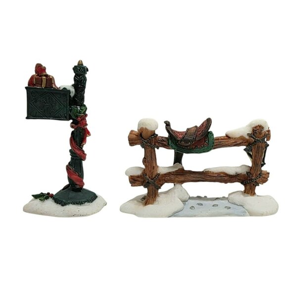 VTG O'Well Mailbox & Wood Saddle Fence Snow Lamp Christmas Village Holiday Decor - Picture 3 of 8